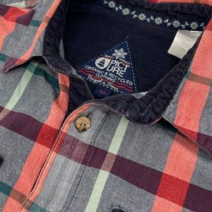 Picture Organic Clothing Men's Plaid Long Sleeve Shirt Blue/Coral Medium